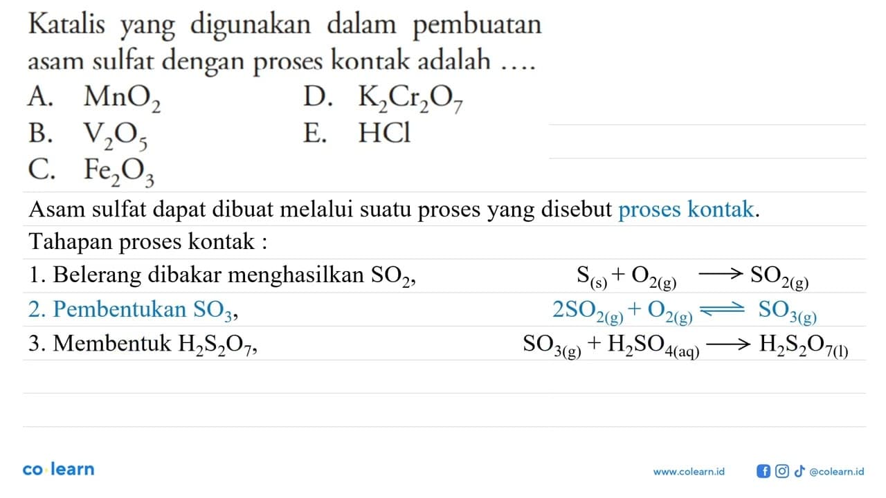 Katalis yang digunakan dalam pembuatan asam sulfat dengan