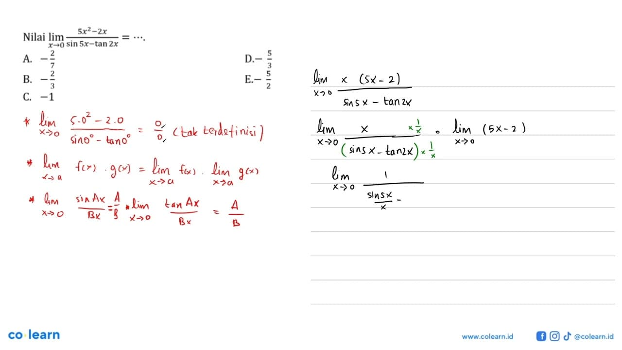 Nilai lim x->0 (x^2+sin^2 3x)/(2 tan^2 x^2)=...