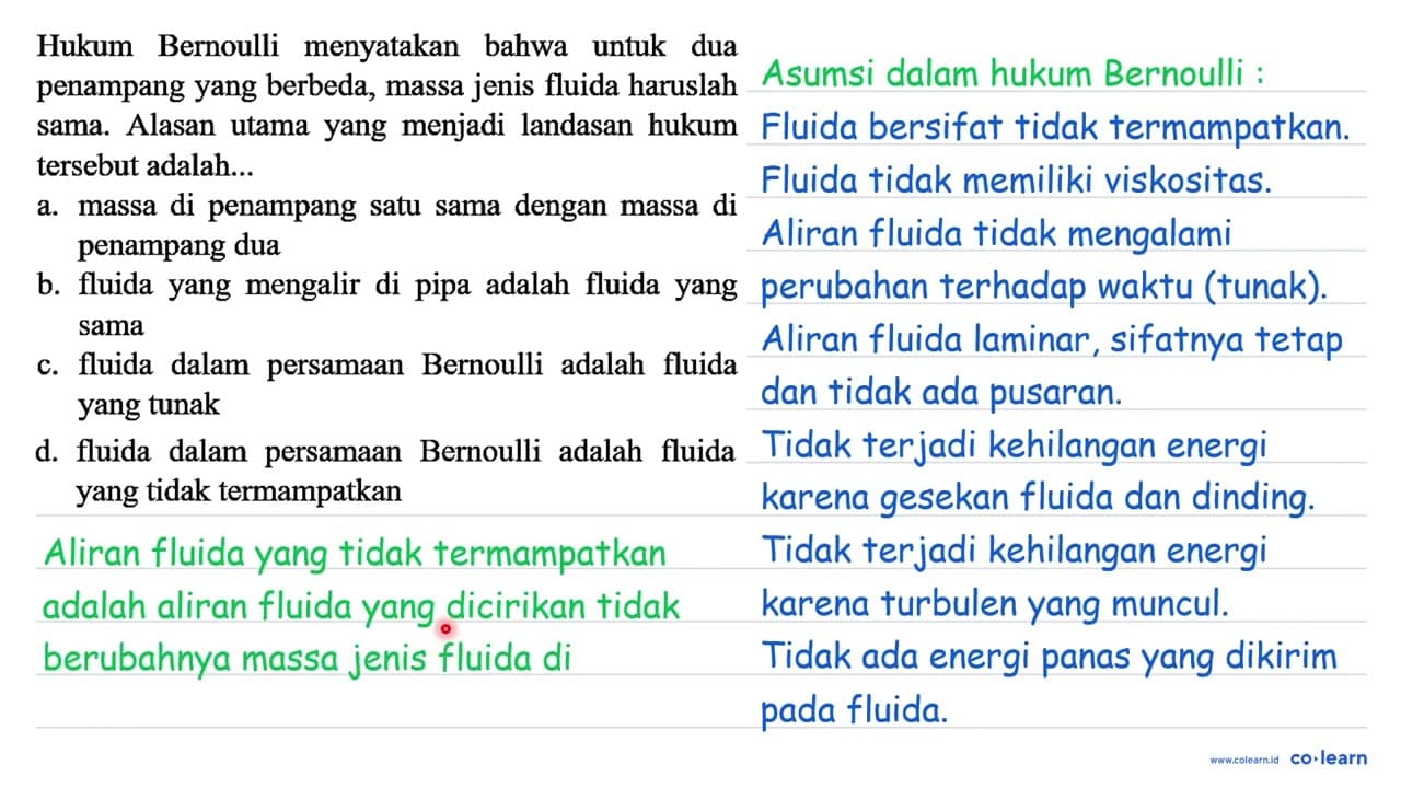 Hukum Bernoulli menyatakan bahwa untuk dua penampang yang