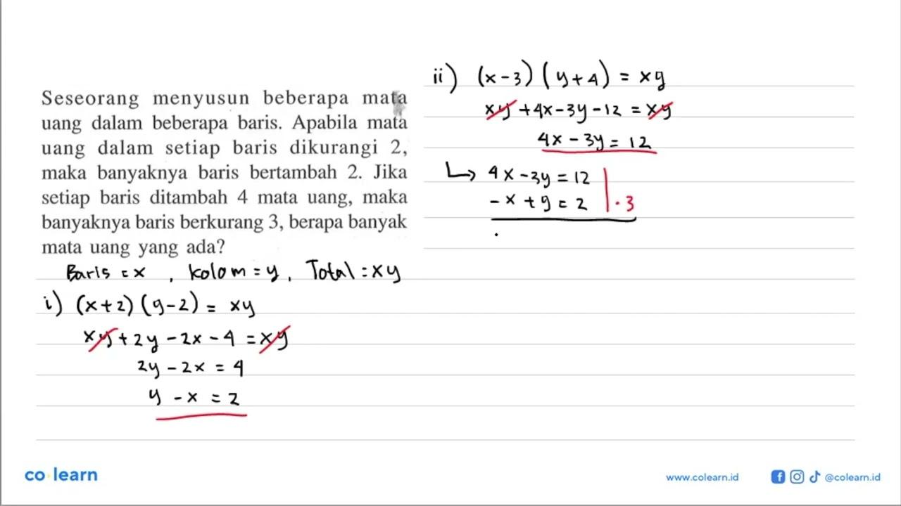 Seseorang menyusun beberapa mata uang dalam beberapa baris.