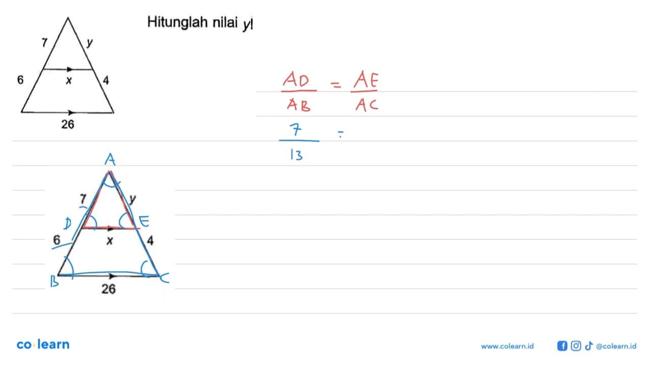 Hitunglah nilai y! 7 y 6 x 4 26