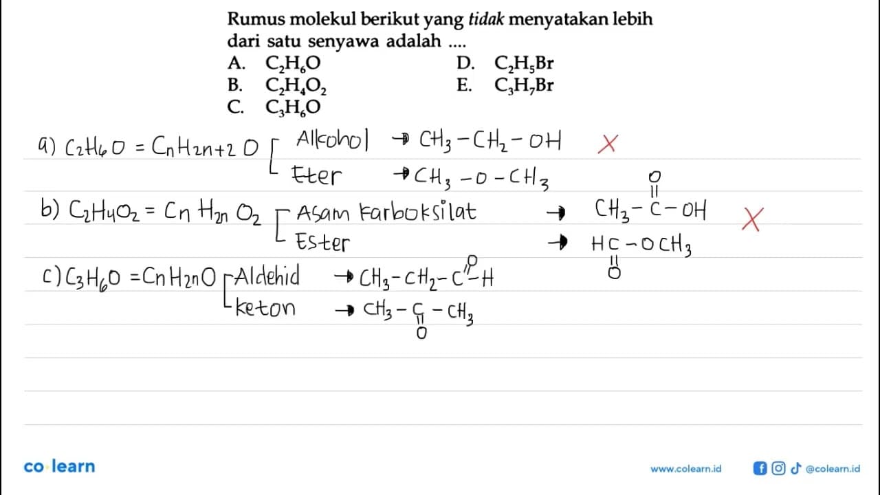 Rumus molekul berikut yang tidak menyatakan lebih dari satu