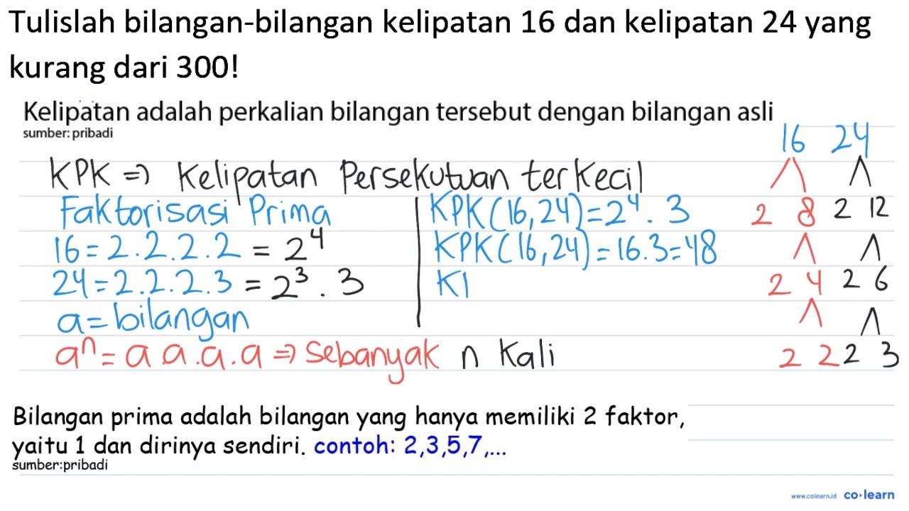 Tulislah bilangan-bilangan kelipatan 16 dan kelipatan 24