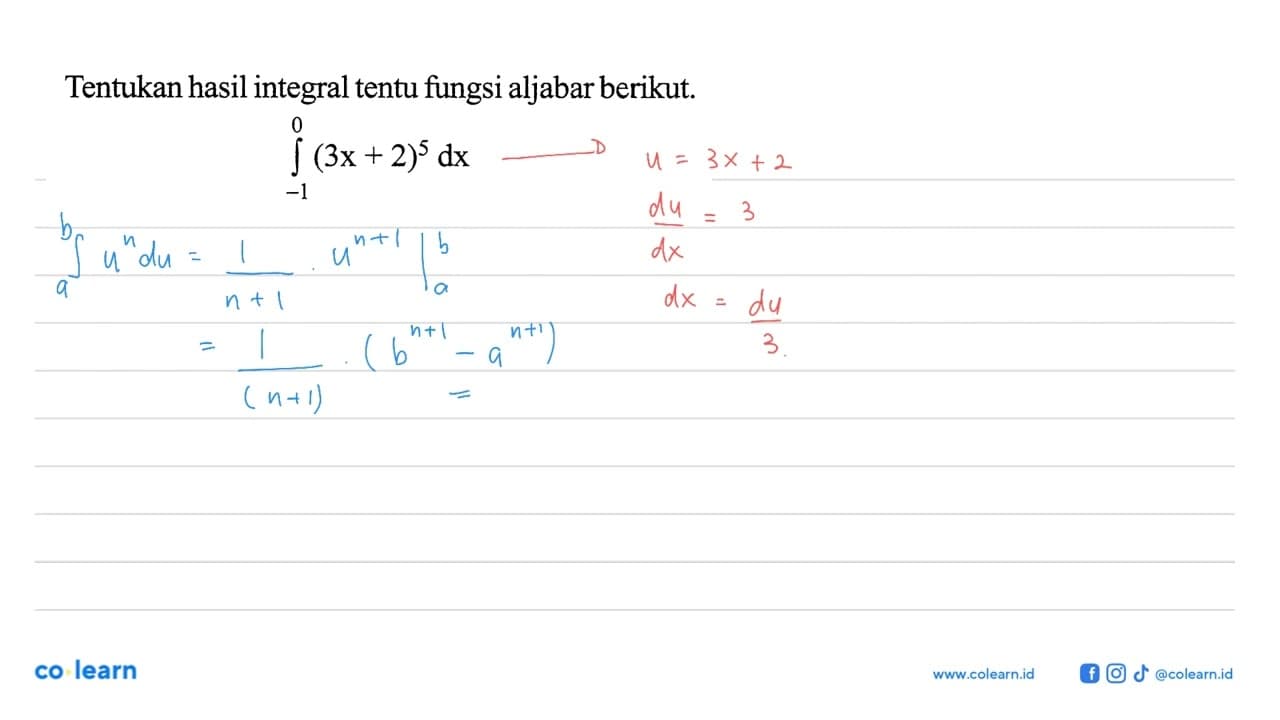 Tentukan hasil integral tentu fungsi aljabar