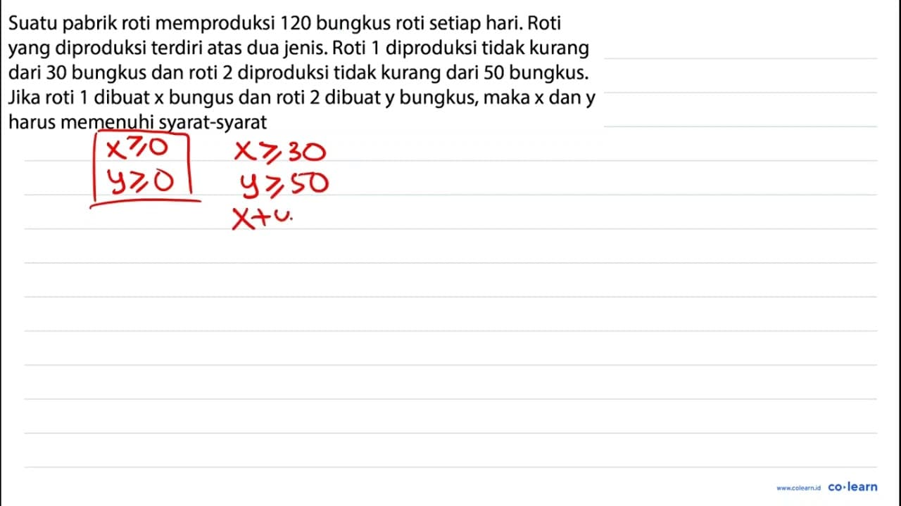 Suatu pabrik roti memproduksi 120 bungkus roti setiap hari.