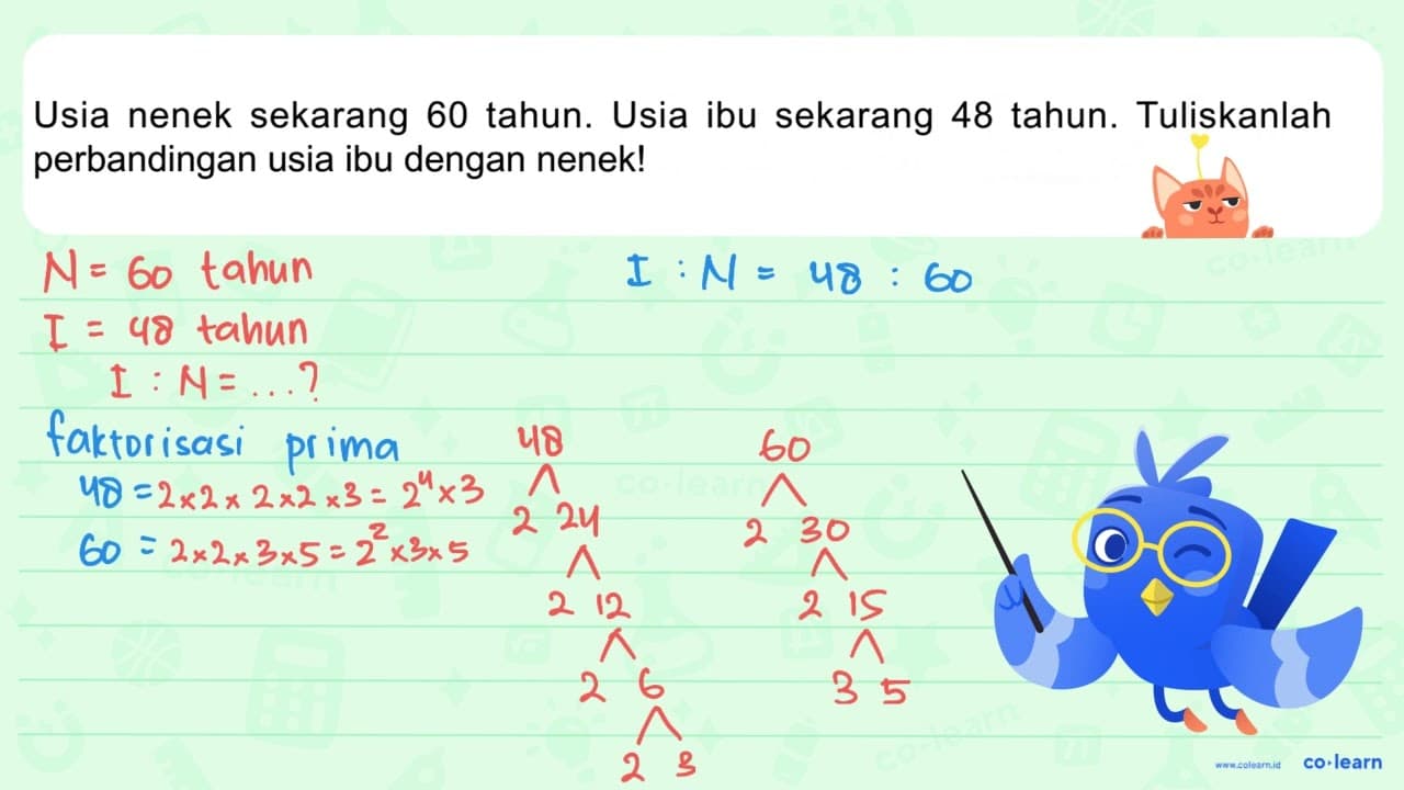 Usia nenek sekarang 60 tahun. Usia ibu sekarang 48 tahun.