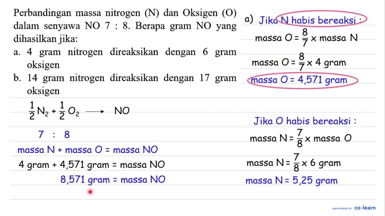 Perbandingan massa nitrogen (N) dan Oksigen (O) dalam