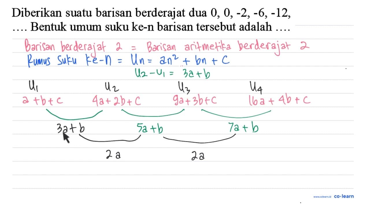 Diberikan suatu barisan berderajat dua 0,0,-2,-6,-12 ,