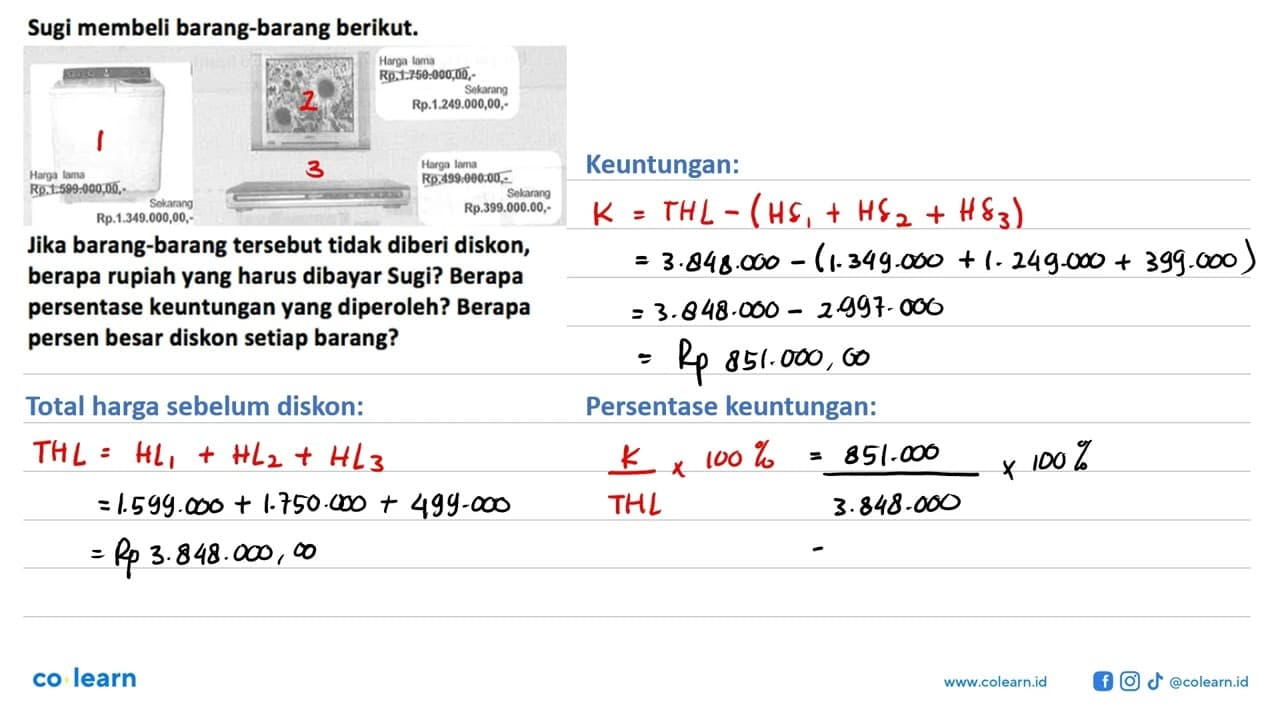 Sugi membeli barang-barang berikut. Harga lama