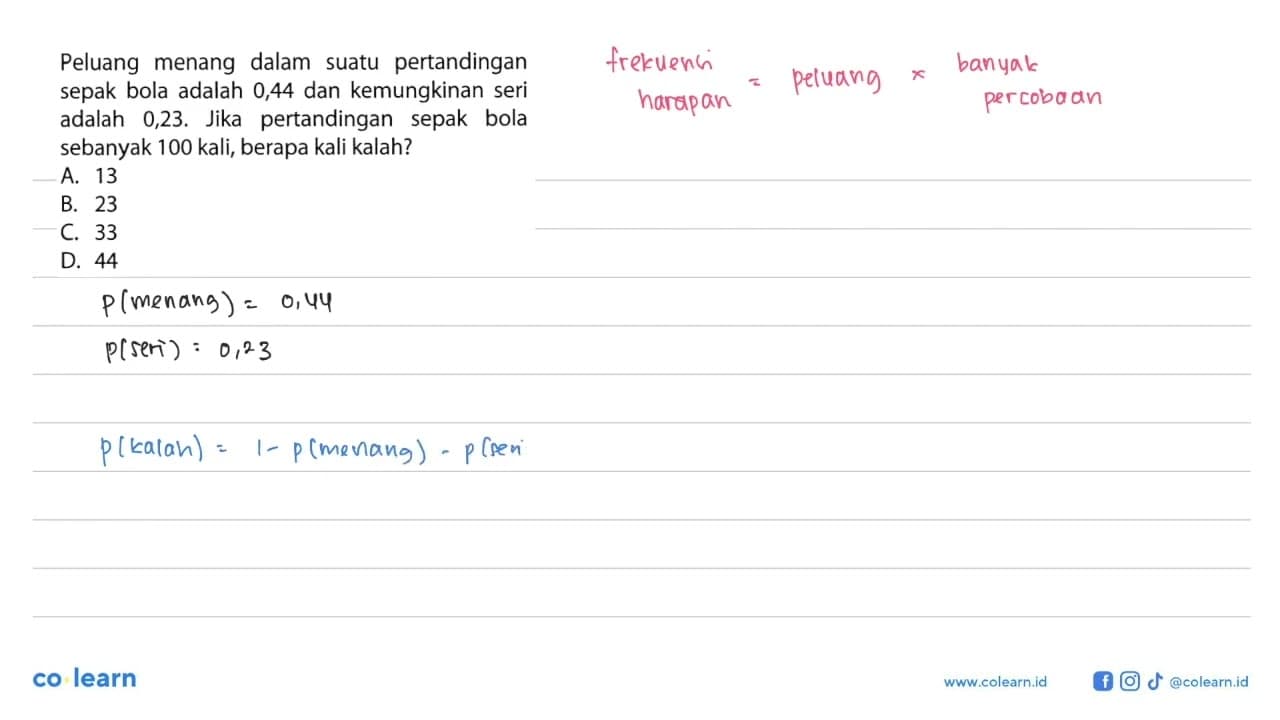 Peluang menang dalam suatu pertandingan sepak bola adalah