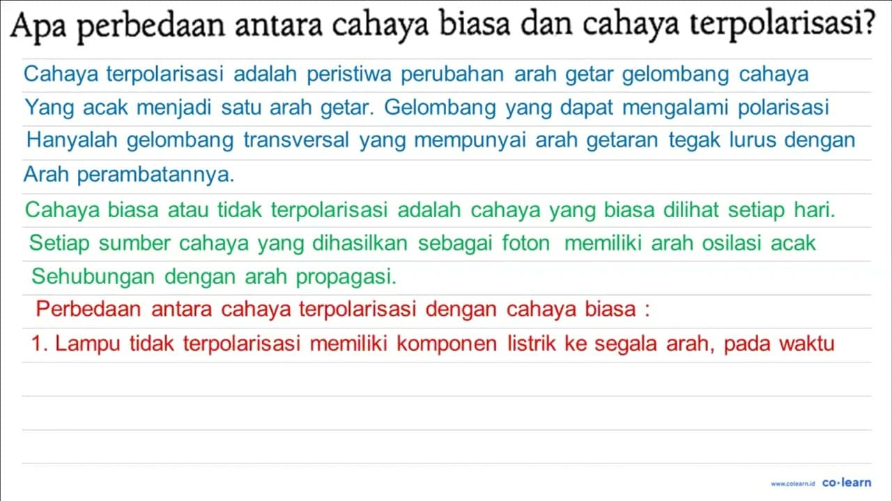 Apa perbedaan antara cahaya biasa dan cahaya terpolarisasi?