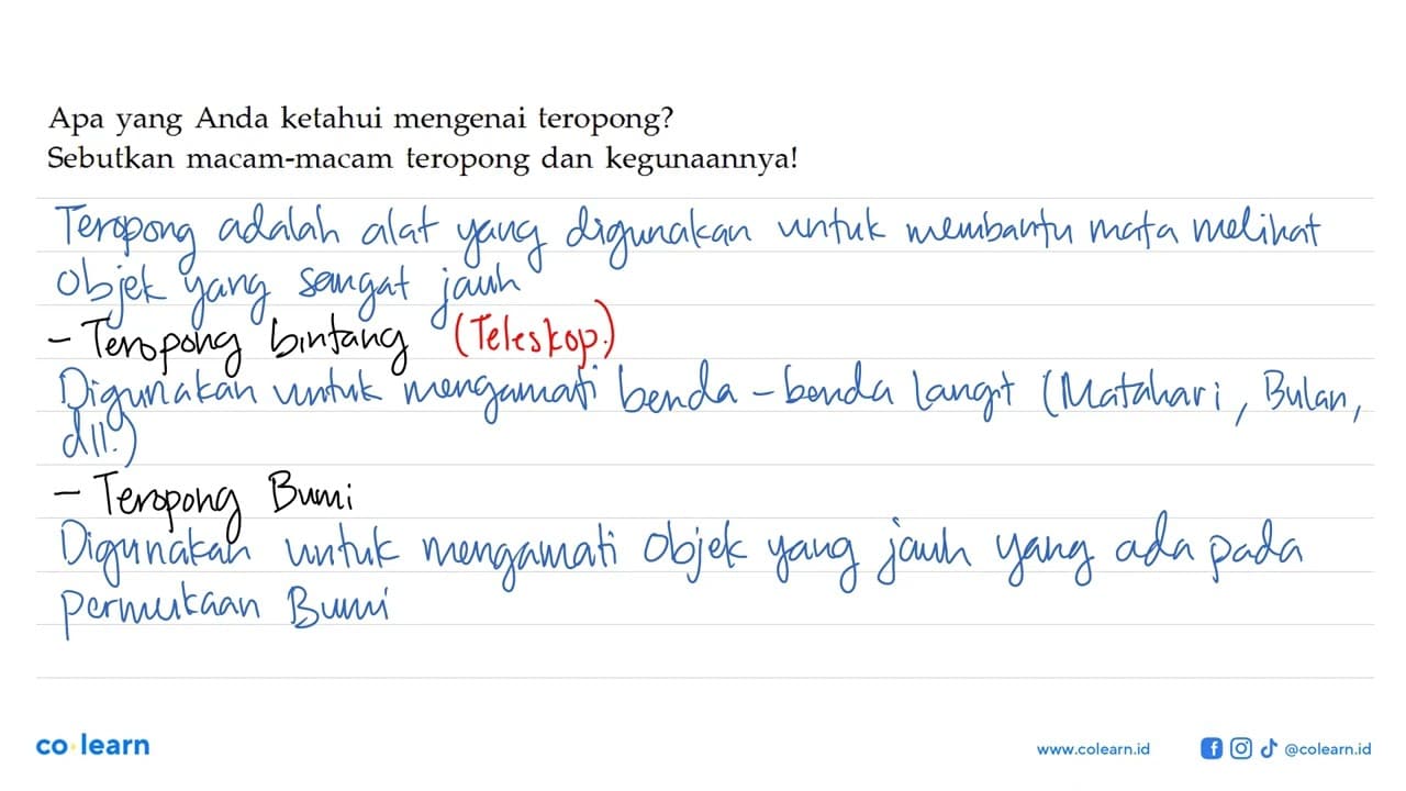 Apa yang Anda ketahui mengenai teropong? Sebutkan