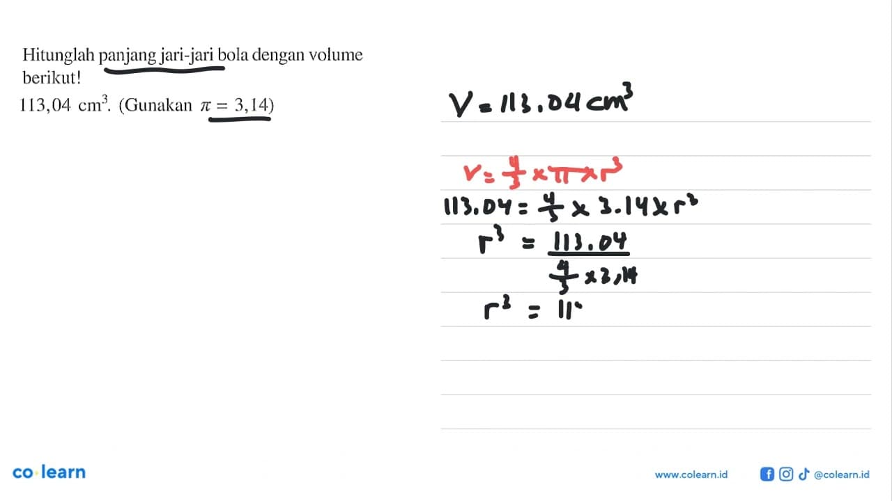Hitunglah panjang jari-jari bola dengan volume berikut!