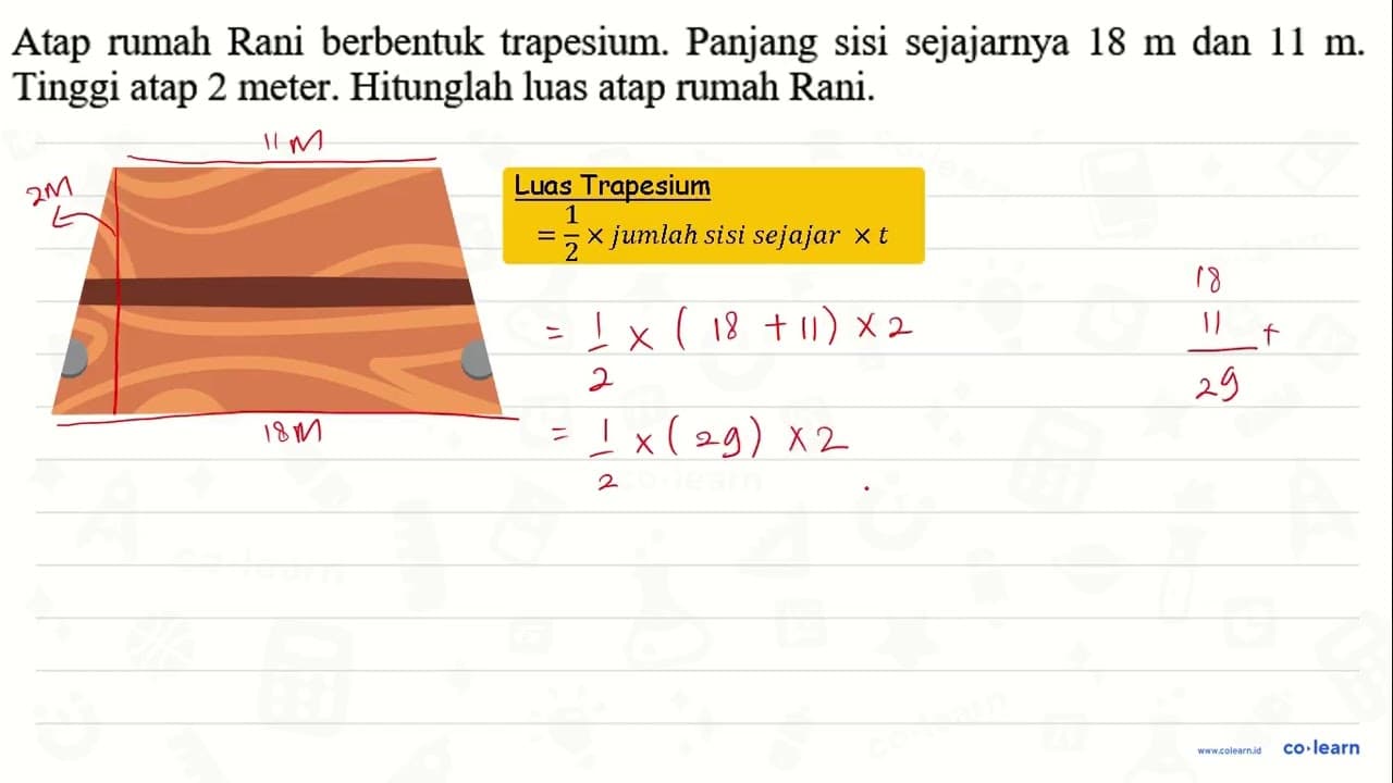 Atap rumah Rani berbentuk trapesium. Panjang sisi