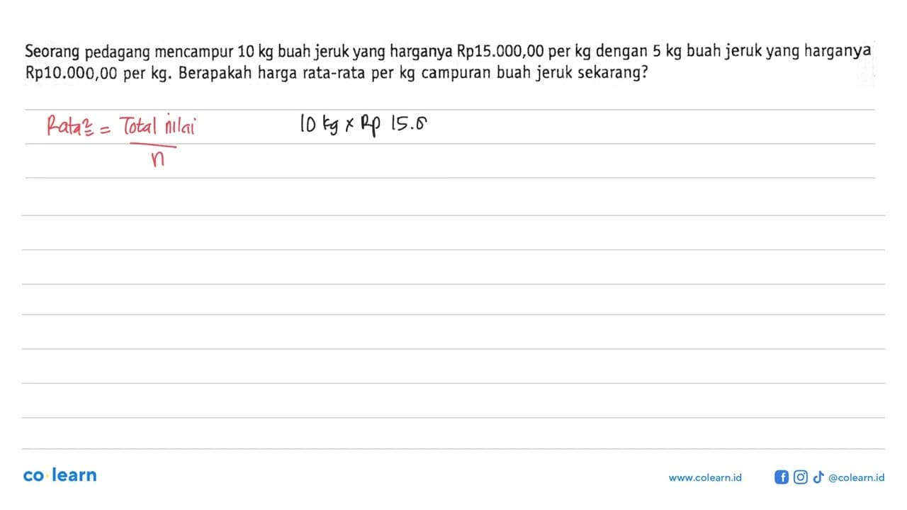 Seorang pedagang mencampur 10 kg buah jeruk yang harganya