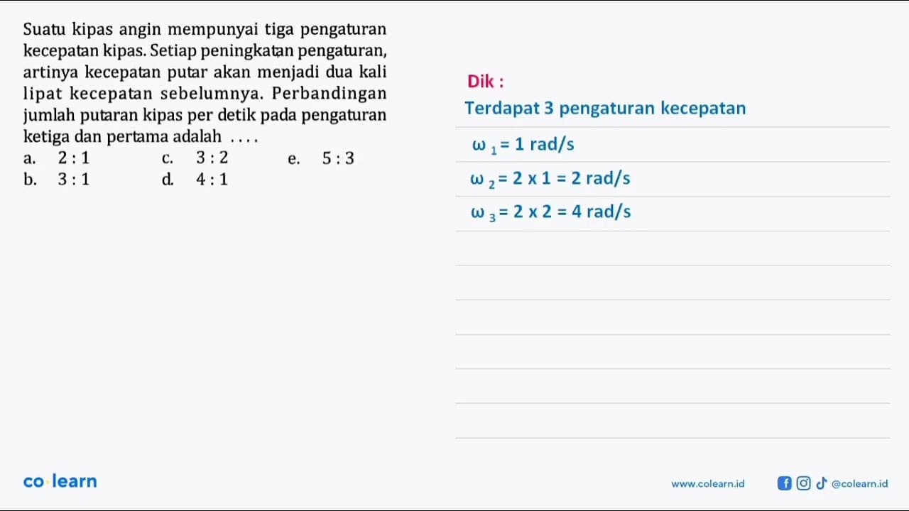 Suatu kipas angin mempunyai tiga pengaturan kecepatan