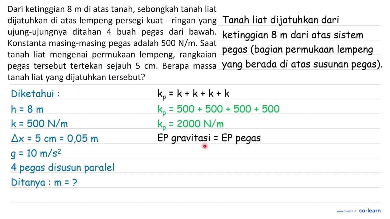 Dari ketinggian 8 m di atas tanah, sebongkah tanah liat