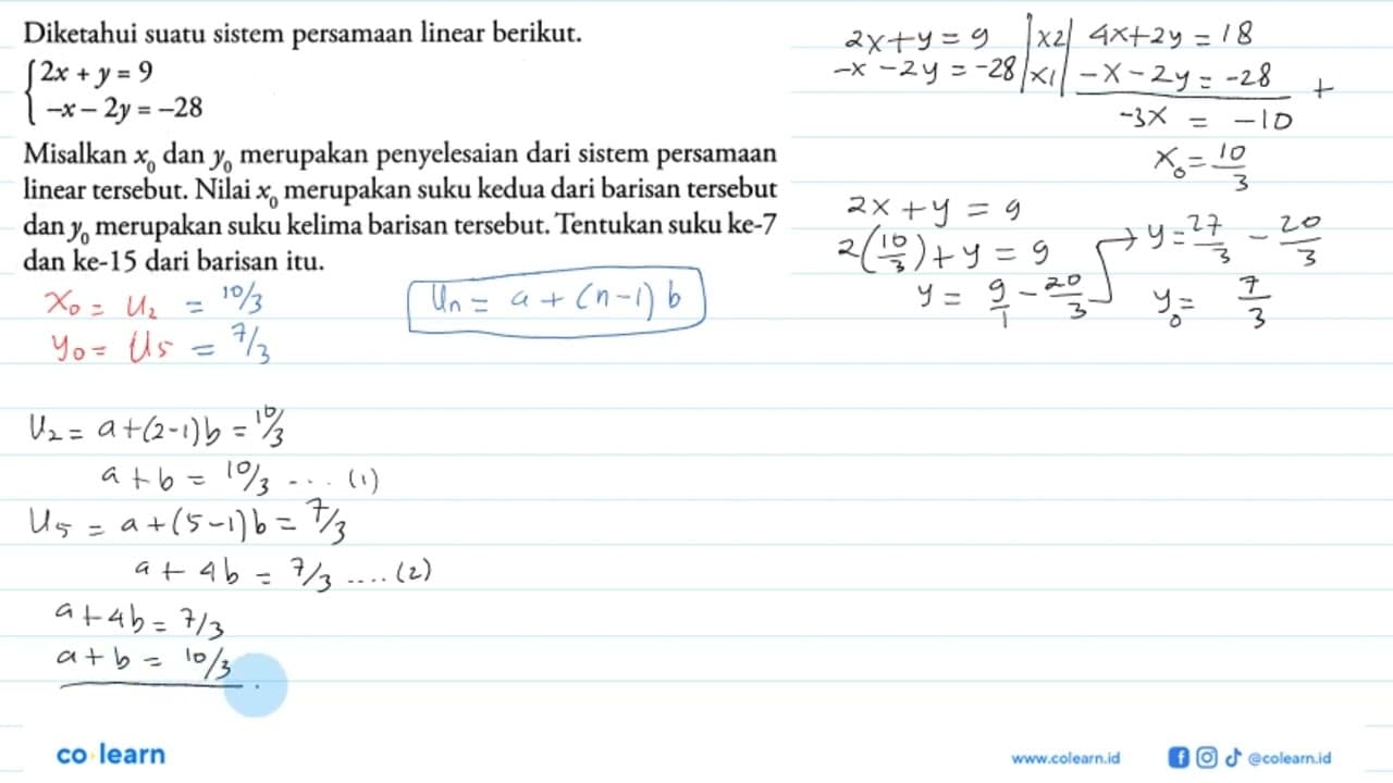 Diketahui suatu sistem persamaan linear berikut. {2 x+y=9,