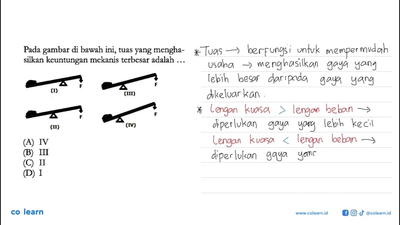 Pada gambar di bawah ini, tuas yang mengha- silkan