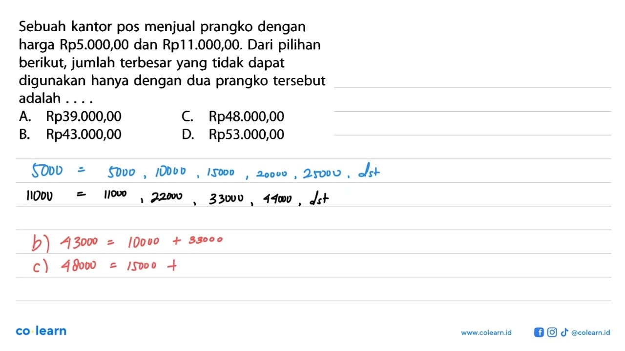 Sebuah kantor pos menjual prangko dengan harga Rp5.000,0