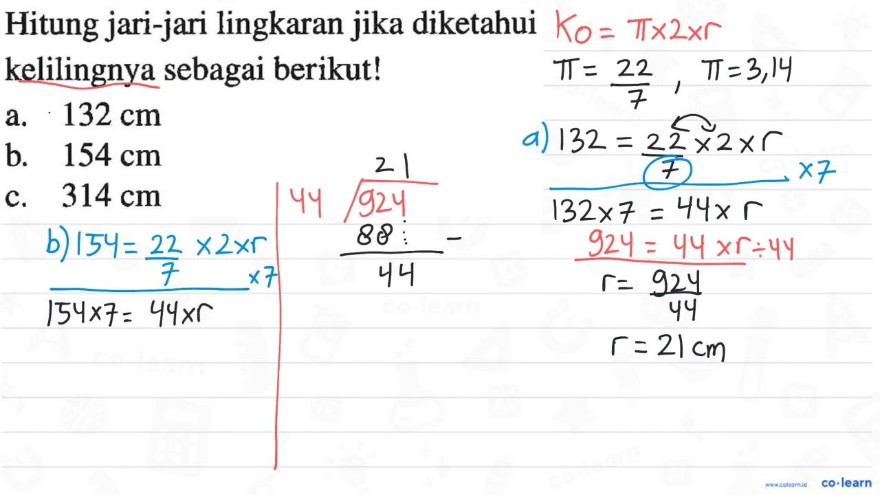 Hitung jari-jari lingkaran jika diketahui kelilingnya