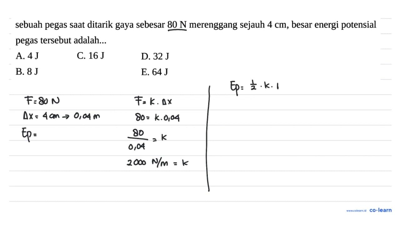 sebuah pegas saat ditarik gaya sebesar 80 ~N merenggang