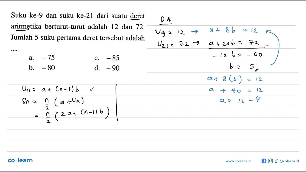 Suku ke-9 dan suku ke-21 dari suatu deret aritmetika