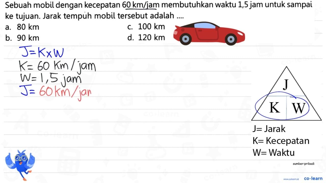 Sebuah mobil dengan kecepatan 60 km/jam membutuhkan waktu