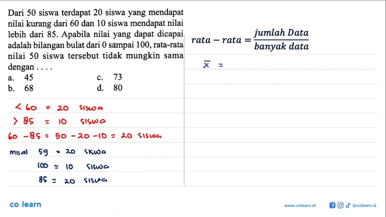 Dari 50 siswa terdapat 20 siswa yang mendapat nilai kurang