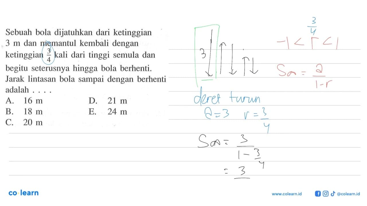 Sebuah bola dijatuhkan dari ketinggian 3 m dan memantul