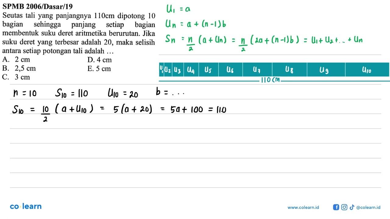 SPMB 2006/Dasar/19Seutas tali yang panjangnya 110 cm