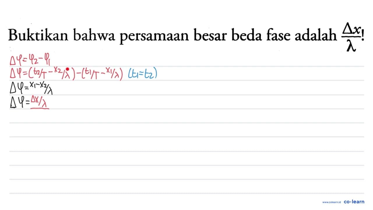 Buktikan bahwa persamaan besar beda fase adalah (Delta