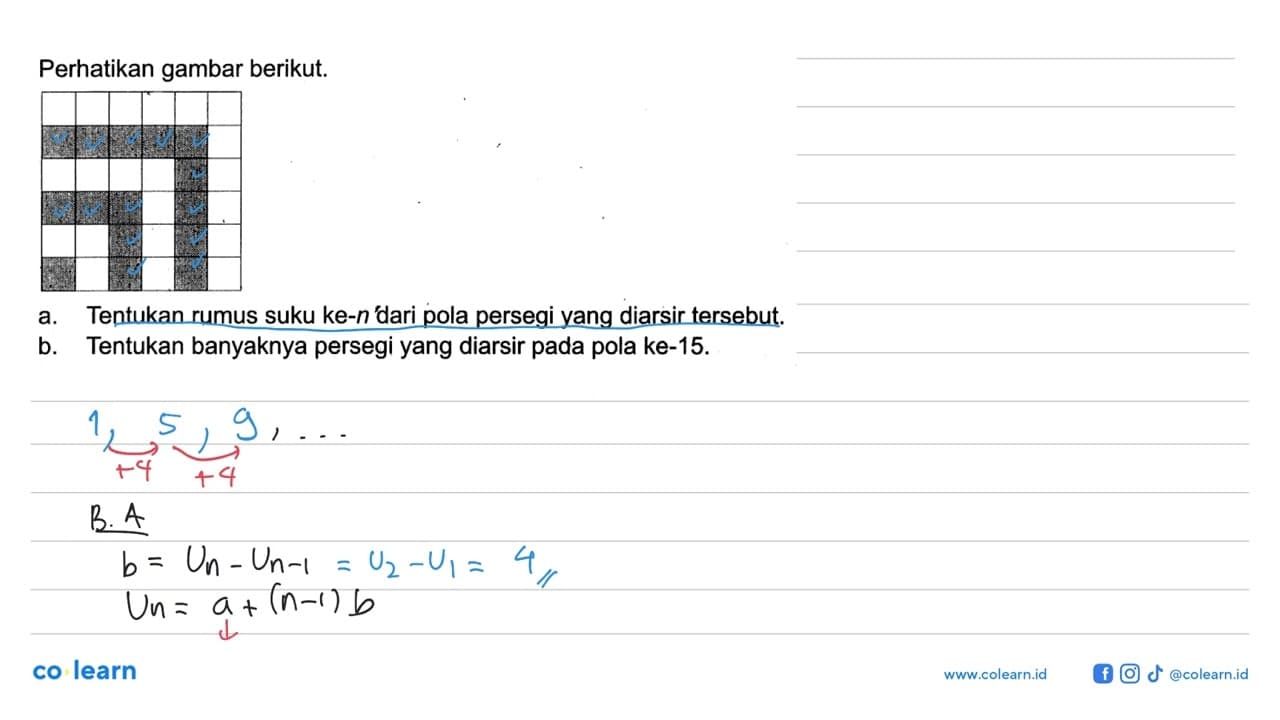 Perhatikan gambar berikut. Tentukan rumus suku ke-n dari