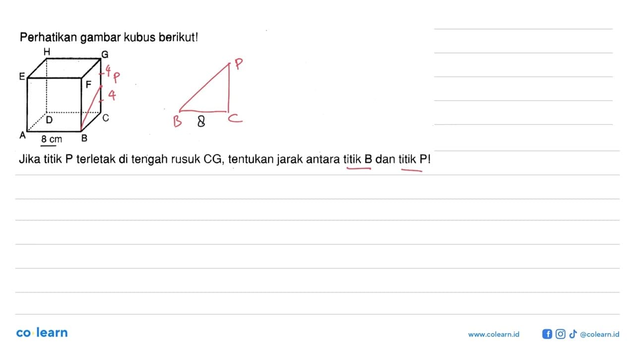 Perhatikan gambar kubus berikut! H G E F D C A 8 cm B Jika