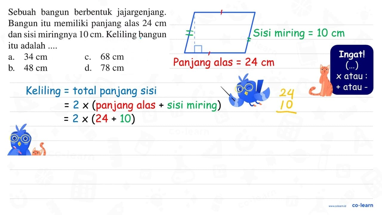 Sebuah bangun berbentuk jajargenjang. Bangun itu memiliki