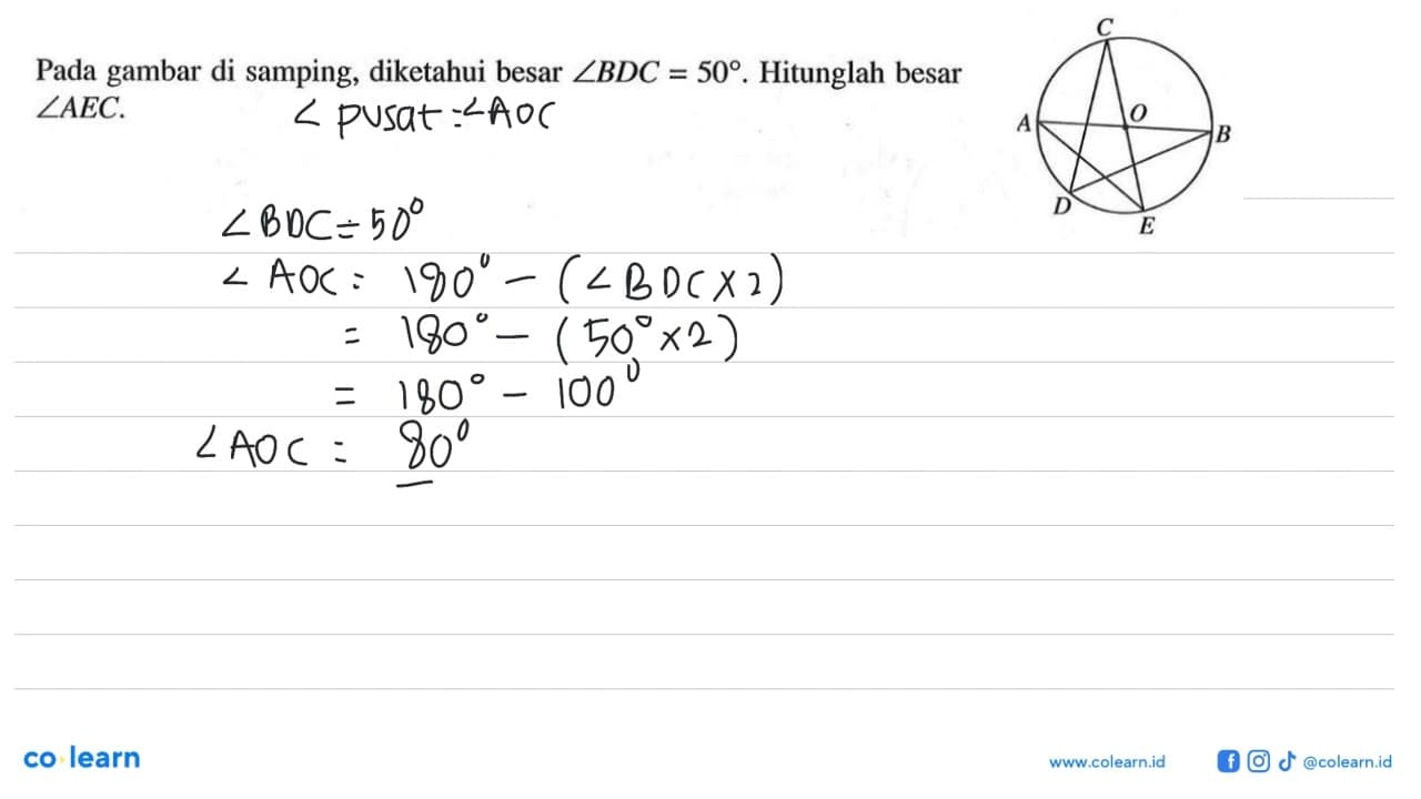 Pada gambar di samping, diketahui besar sudut BDC=50.