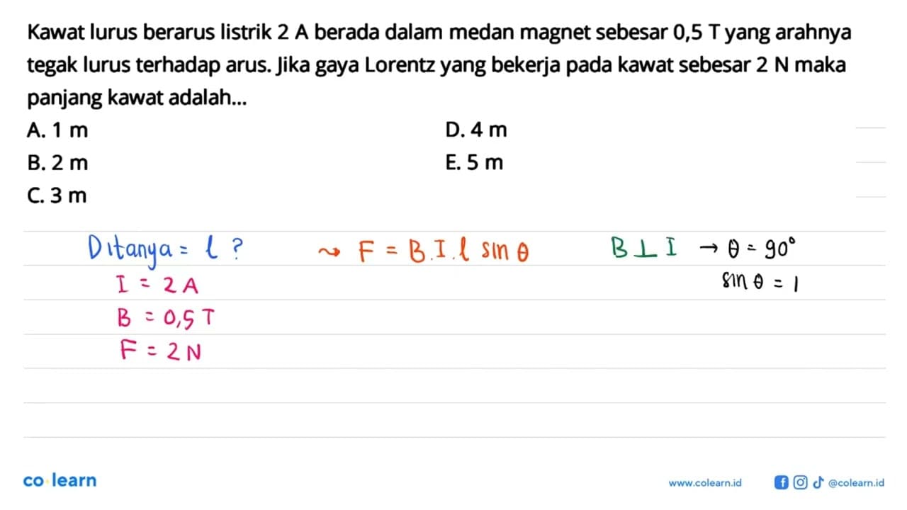 Kawat lurus berarus listrik 2 A berada dalam medan magnet