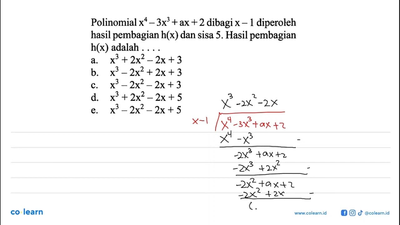 Jika sisa pembagian polinomial x^4-3x^3-14x^2+5x-12 oleh