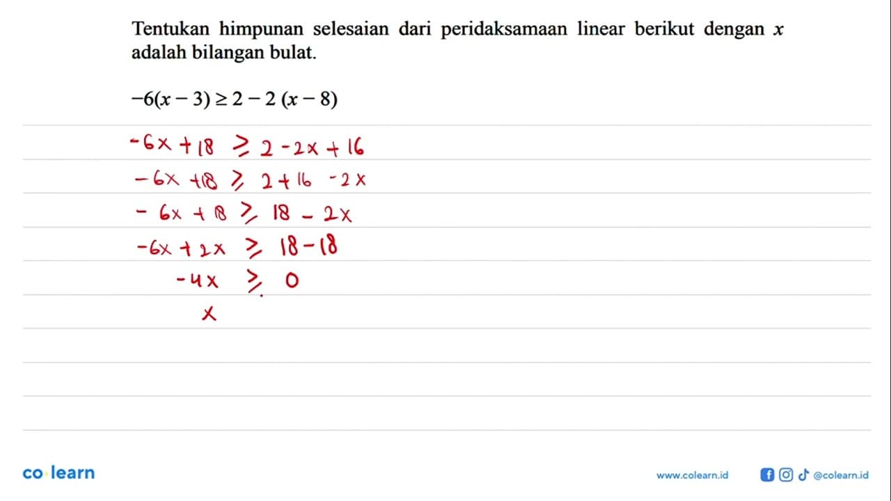 Tentukan himpunan selesaian dari peridaksamaan linear