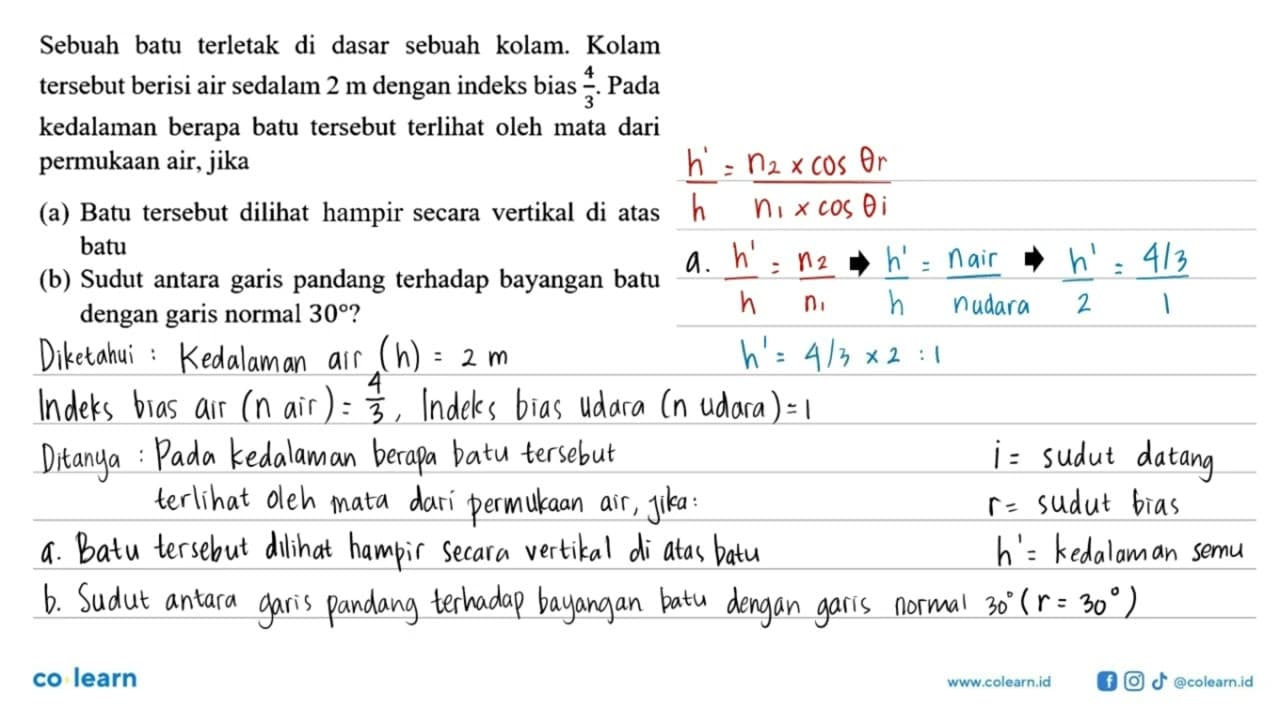 Sebuah batu terletak di dasar sebuah kolam. Kolam tersebut