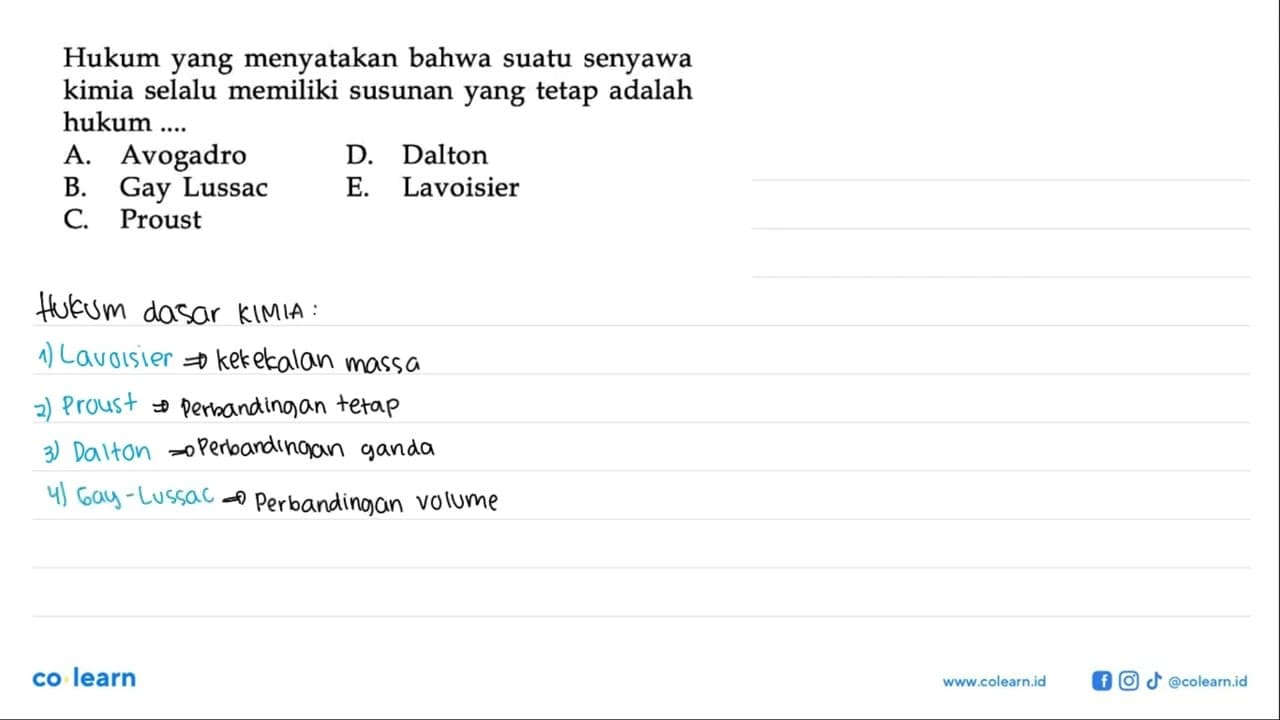 Hukum yang menyatakan bahwa suatu senyawa kimia selalu