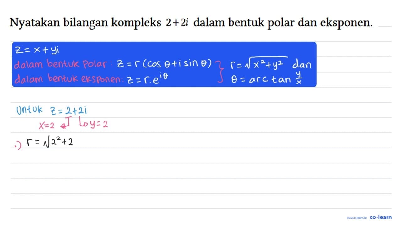 Nyatakan bilangan kompleks 2 + 2i dalam bentuk polar dan