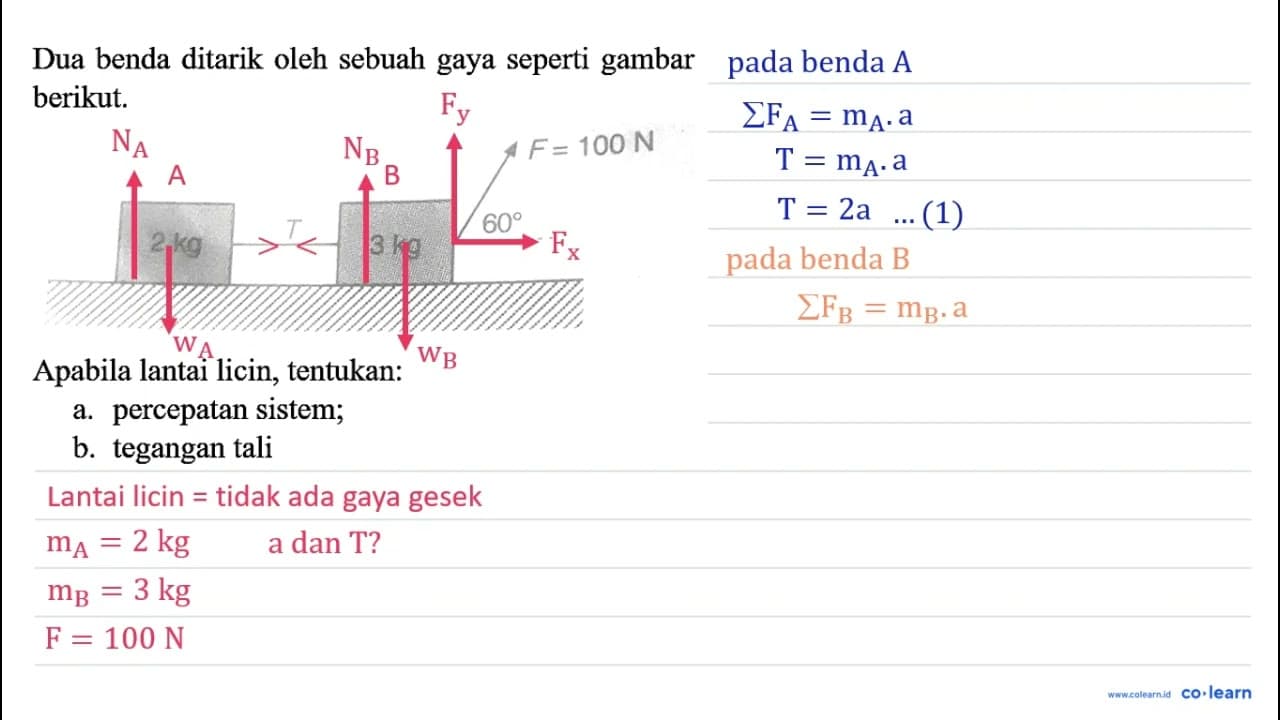 Dua benda ditarik oleh sebuah gaya seperti gambar berikut.