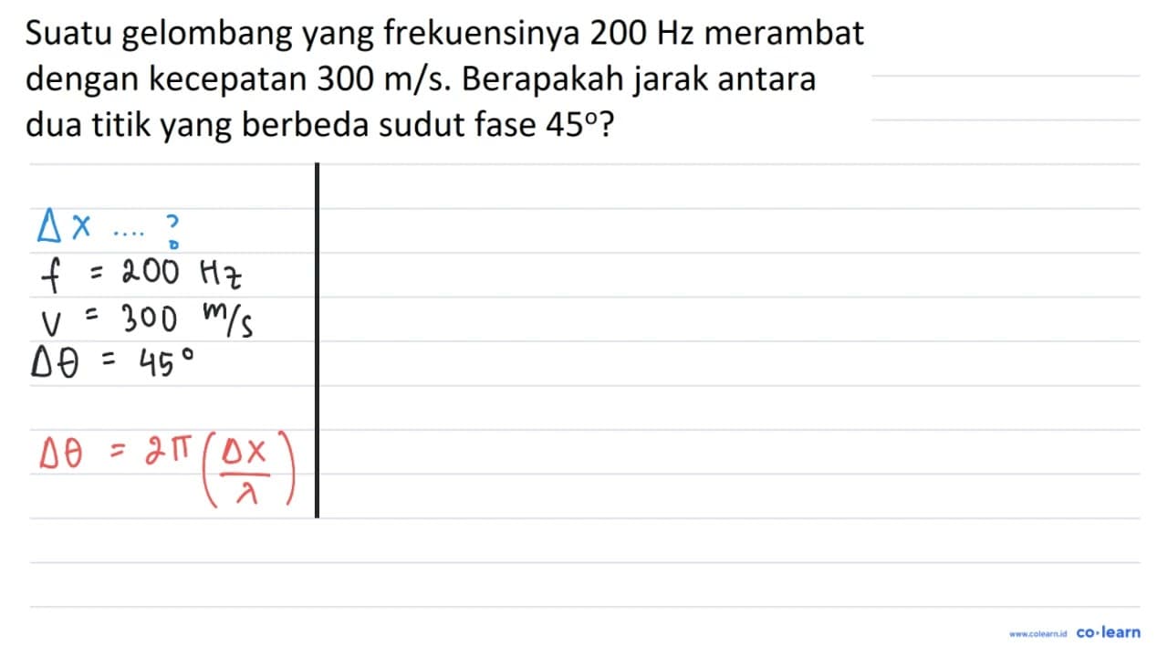 Suatu gelombang yang frekuensinya 200 Hz merambat dengan