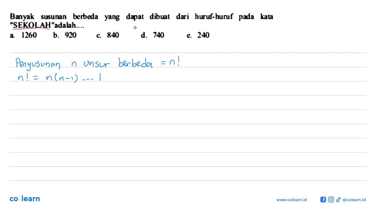 Banyak susunan berbeda yang dapat dibuat dari huruf-huruf