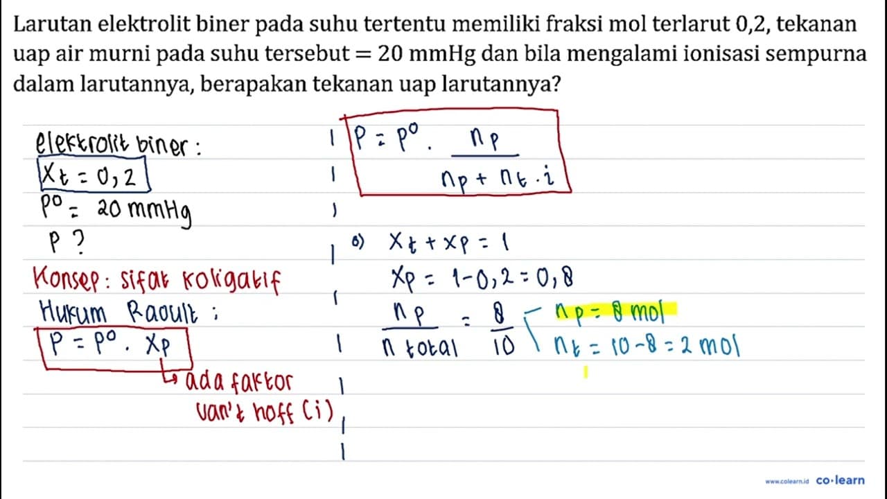 Larutan elektrolit biner pada suhu tertentu memiliki fraksi