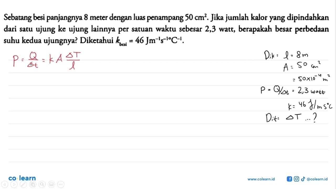 Sebatang besi panjangnya 8 meter dengan luas penampang 50