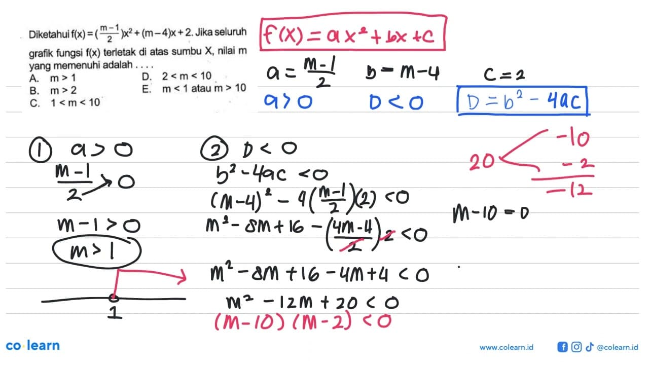 Diketahui f(x)=(m-1/2)x^2+(m-4) x+2 . Jika seluruh grafik