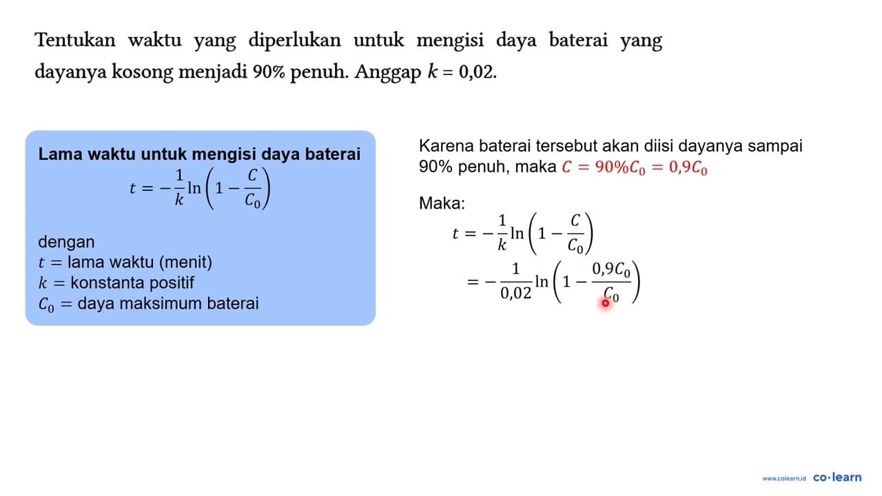 Tentukan waktu yang diperlukan untuk mengisi daya baterai