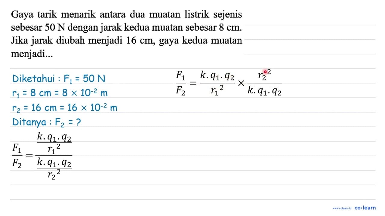 Gaya tarik menarik antara dua muatan listrik sejenis